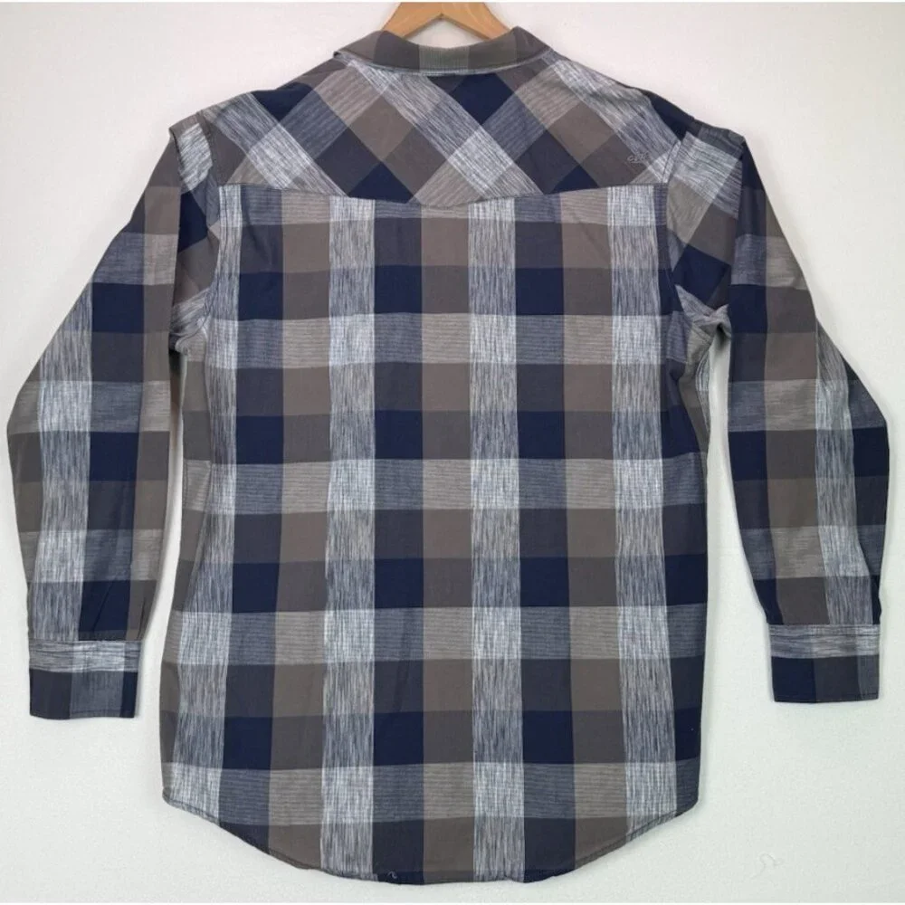 COASTAL Plaid Pearl Snap Button Down Long Sleeve‎ Shirt Blue Gray Mens EUC Sz XL